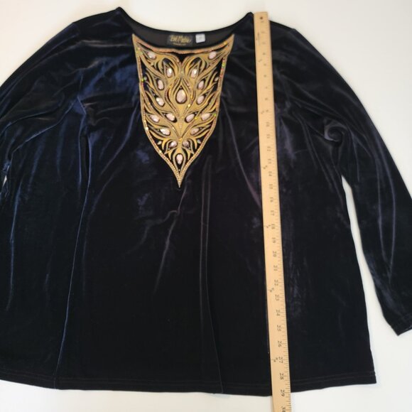 Vintage 90s Bob Mackie Top Wearable Art Embellished Peacock Black Artsy 3X - Picture 5 of 11